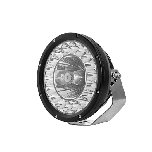 Rear view of the 9 inch driving light showing the die-cast aluminium heat sink fins and sealed cable entry