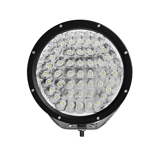Front view of the LED driving light showing the 45 CREE LED array and 10 degree spot beam pattern