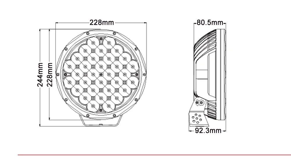 Close-up of the anti-scratch PC lens over the 32 Osram LED array