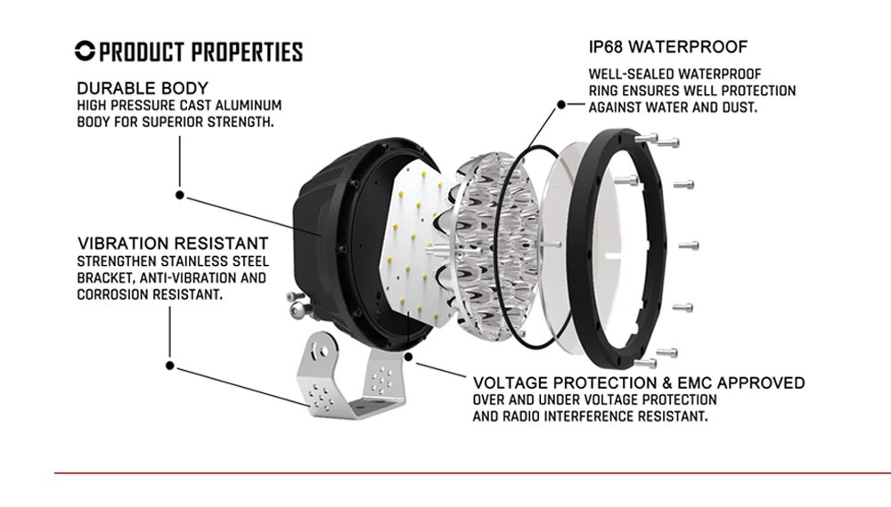 Dimensional drawing of the 228.6 x 190.5 x 152.4 mm 9 inch driving light housing