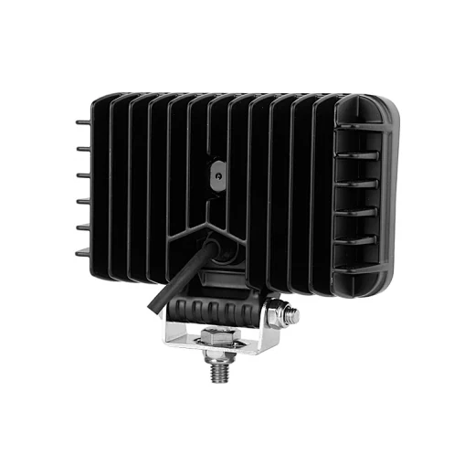 Rear view of the square LED work lamp showing the die-cast aluminium heat sink fins and sealed cable entry