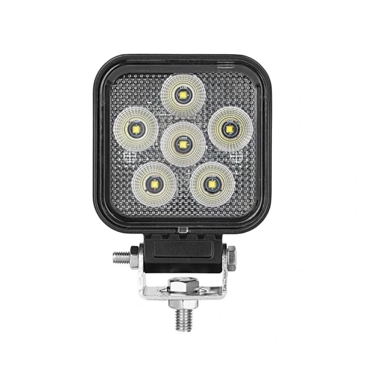 Rear view of the square LED work lamp showing the die-cast aluminium heat sink fins