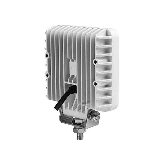 Rear view of the square LED work lamp showing the die-cast aluminium heat sink fins