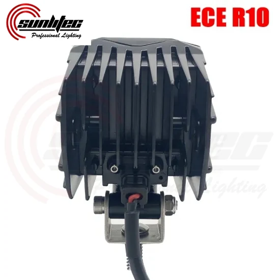 Rear view of the square LED work lamp showing the die-cast aluminium heat sink fins