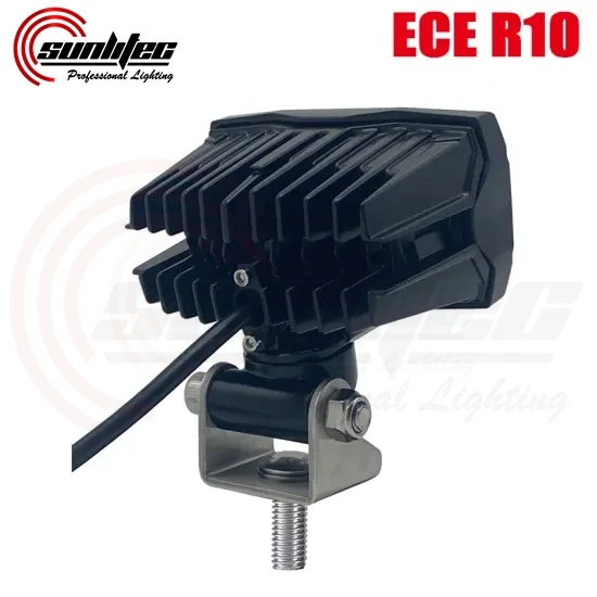 Rear view of the square LED work lamp showing the die-cast aluminium heat sink fins