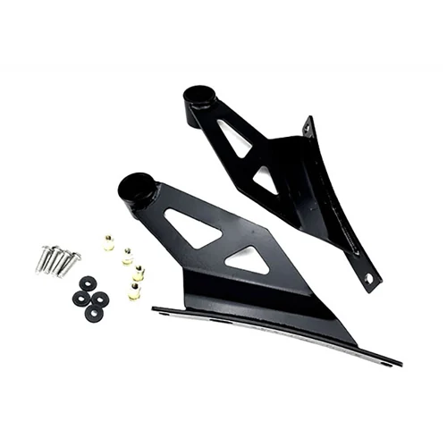 Side view of the mounting kit showing the black powder-coated steel frame and 8mm mounting posts