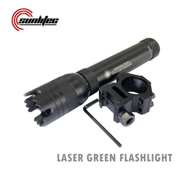 Close-up of the adjustable beam mechanism and the green laser output point