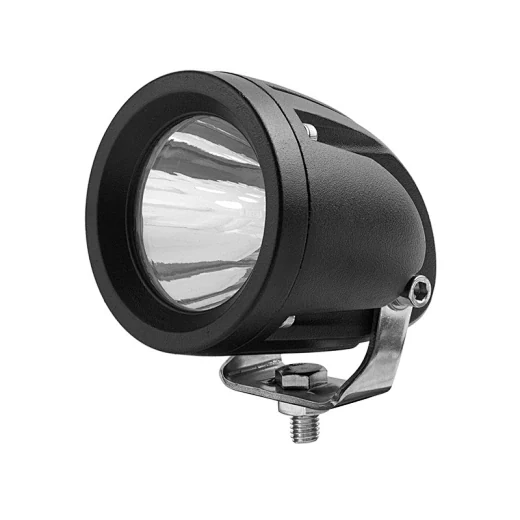 Side view of the work light highlighting the IP68 sealed cable entry and mounting bracket
