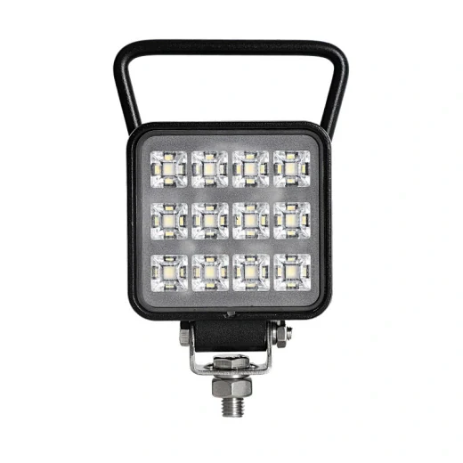 Rear view of the square LED work light showing the die-cast aluminium heat sink fins