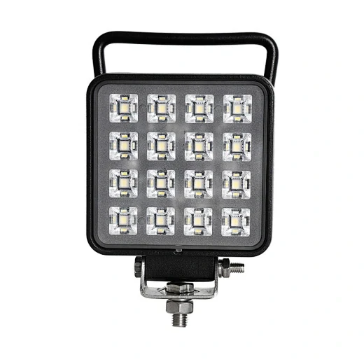 Rear view of the square LED work light showing the die-cast aluminium heat sink fins