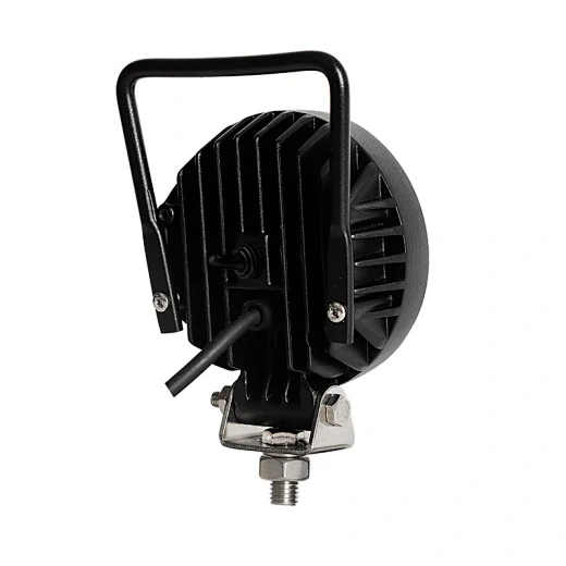 Side view of the work light showing the 360 degree adjustable mounting and 30mm mounting hole