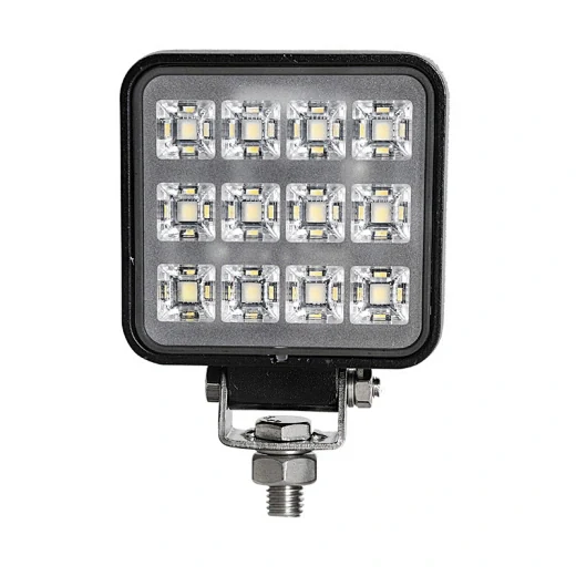 Rear view of the square LED work light showing the die-cast aluminium heat sink fins