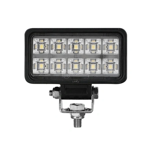 Side view of the rectangular LED work light showing the 360 degree adjustable mounting bracket