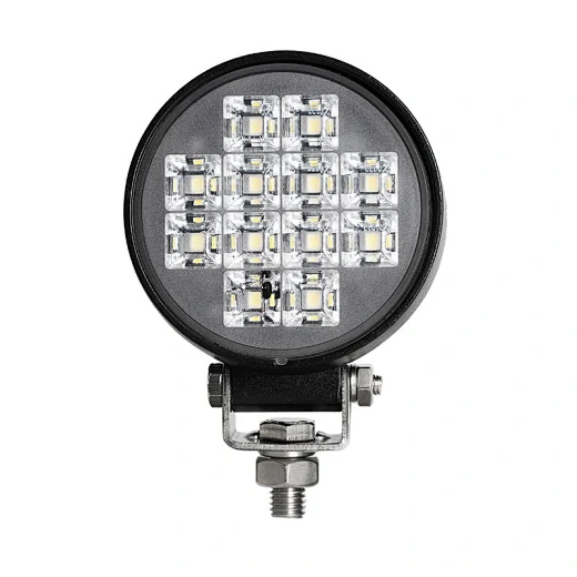 Rear view of the LED working light showing the die-cast aluminium heat sink fins and cable entry gland