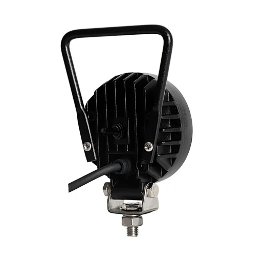 Side view of the portable LED work light showing the wide flood beam pattern and 360 degree adjustable handle