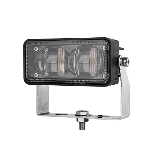 Front view of the light projecting a clear red line beam on the ground