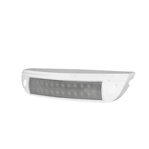 Rear view of the awning light showing the die-cast aluminium housing and cable entry gland