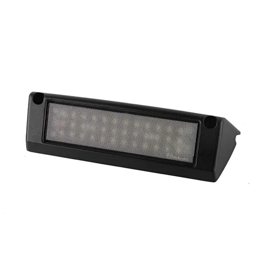 Top view of the 9 inch LED RV light with the flood beam pattern and mounting bracket