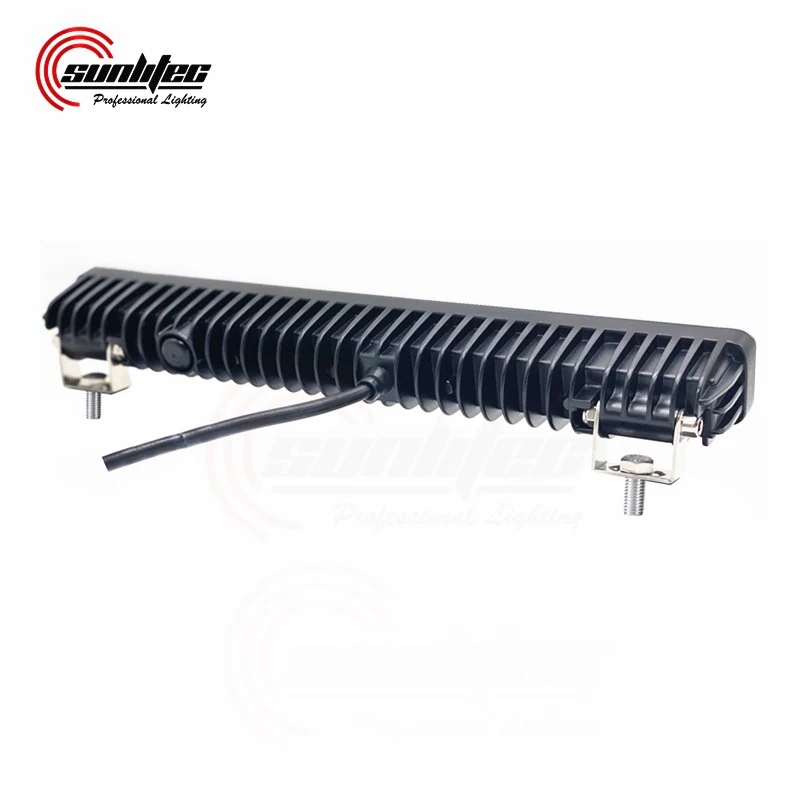 Side view of the slim LED work light showing the die-cast aluminium heat sink and side emitting beam pattern