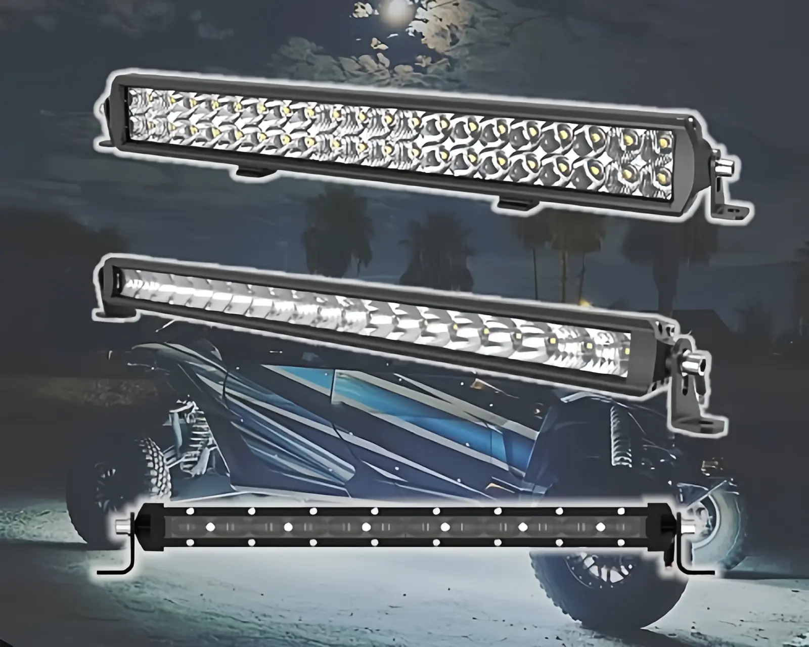 Sunlitec single row LED light bar mounted above a vehicle