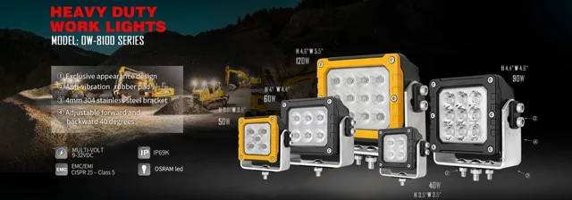 Sunlitec heavy duty LED work lights on construction machinery