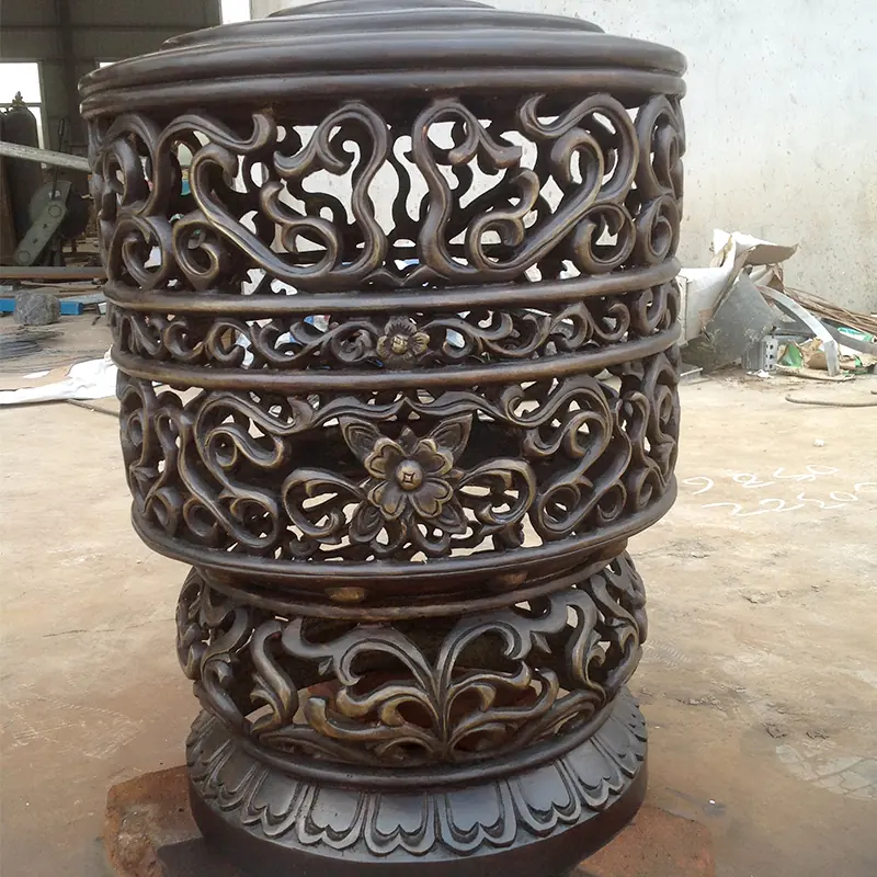 Copper chimney art lampshade with flared top and polished finish in a residential interior