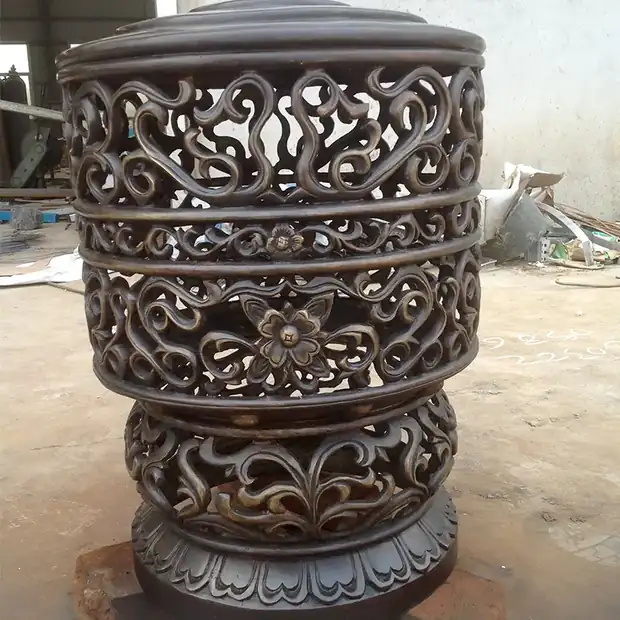 Copper chimney art lampshade with flared top and polished finish in a residential interior