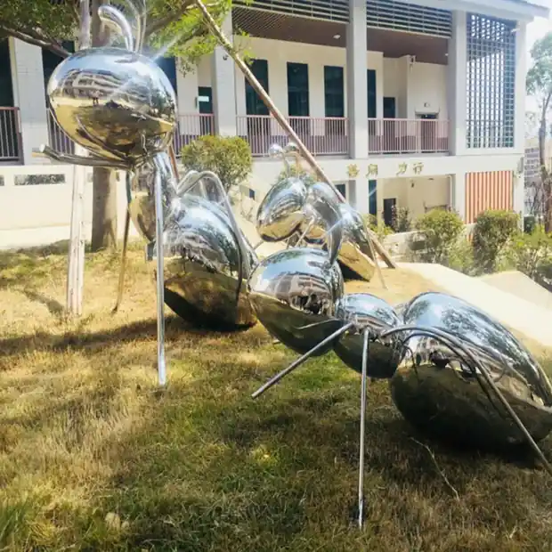Detail shot of the forged steel body and welded seams on a giant ant sculpture