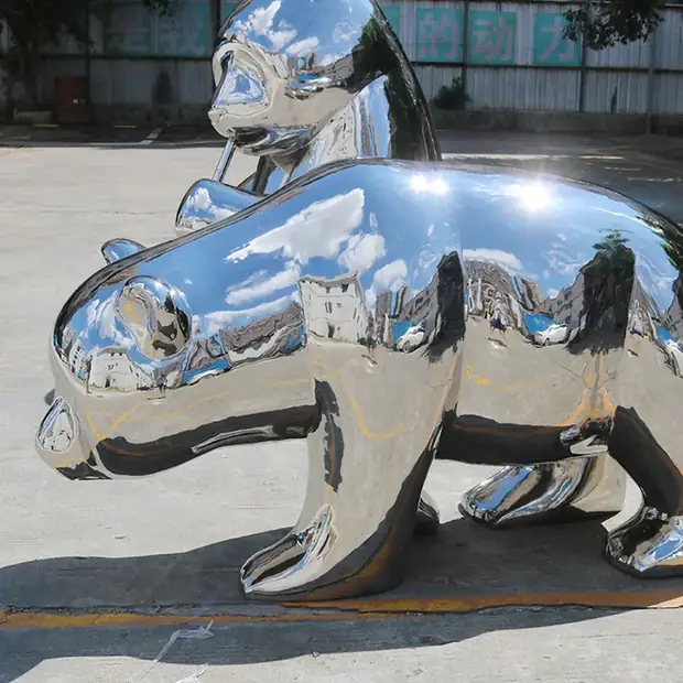 Close-up of the forged steel surface and polished finish on a panda sculpture