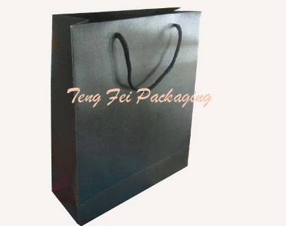 Black Laminated Rope-Handle Bag by Teng Fei Packaging — rigid card & paper shopping bag