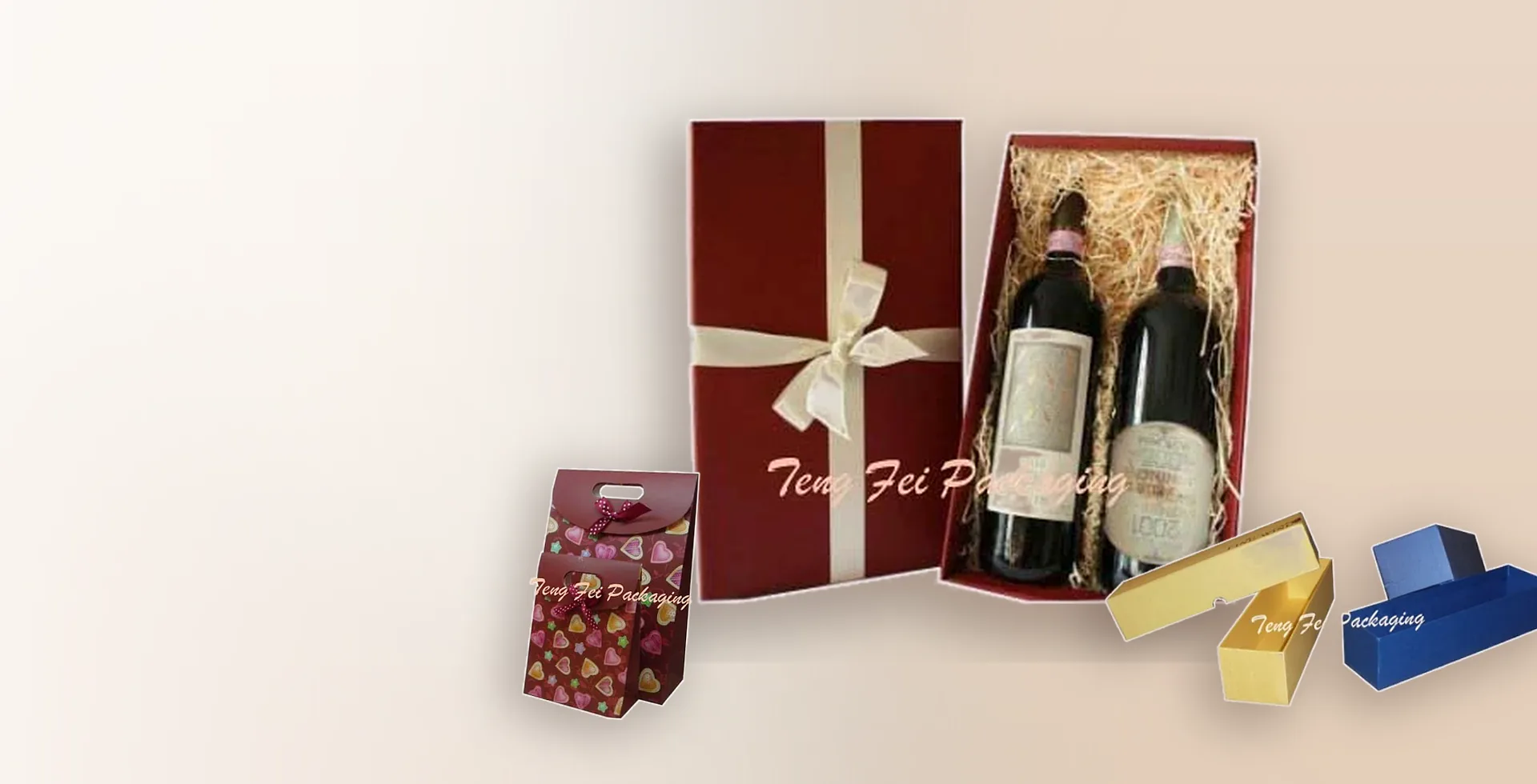 Wine gift boxes, favour bags and printed carriers from Teng Fei Packaging
