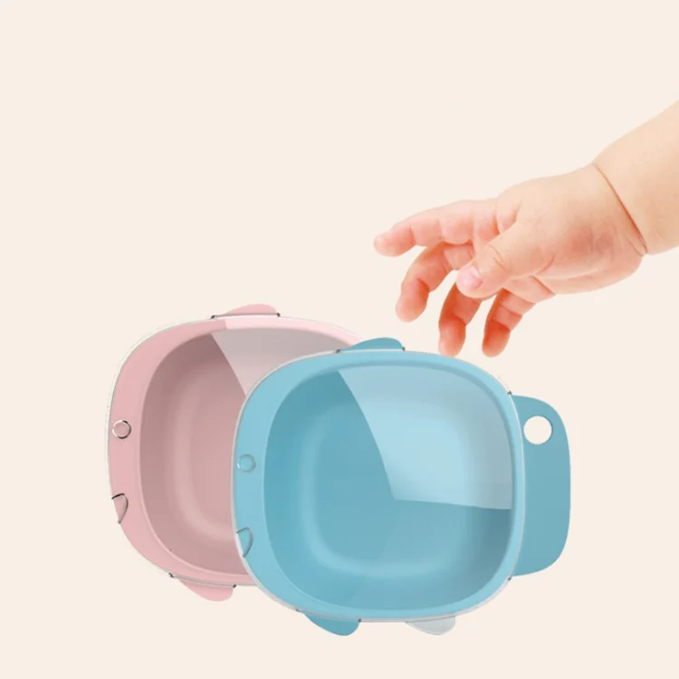 Blue 400ml baby bowl with lid, open and empty