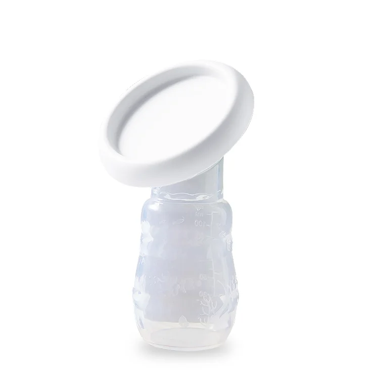 White box containing a silicone manual breast pump with lid, upright