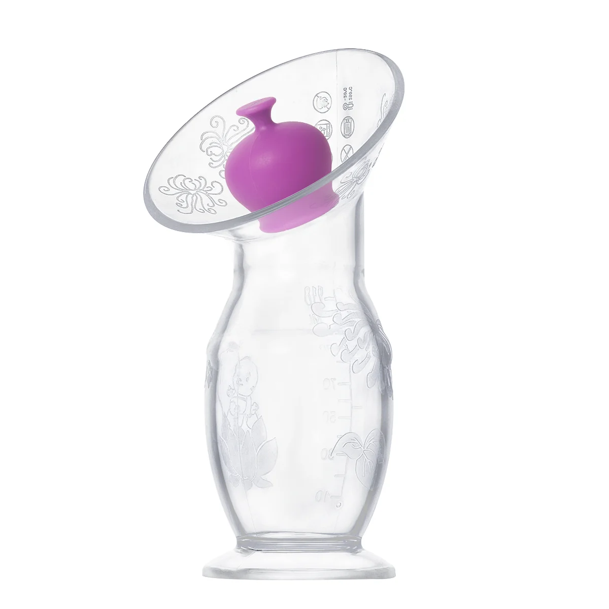 120ml manual silicone breast pump in white, standing upright