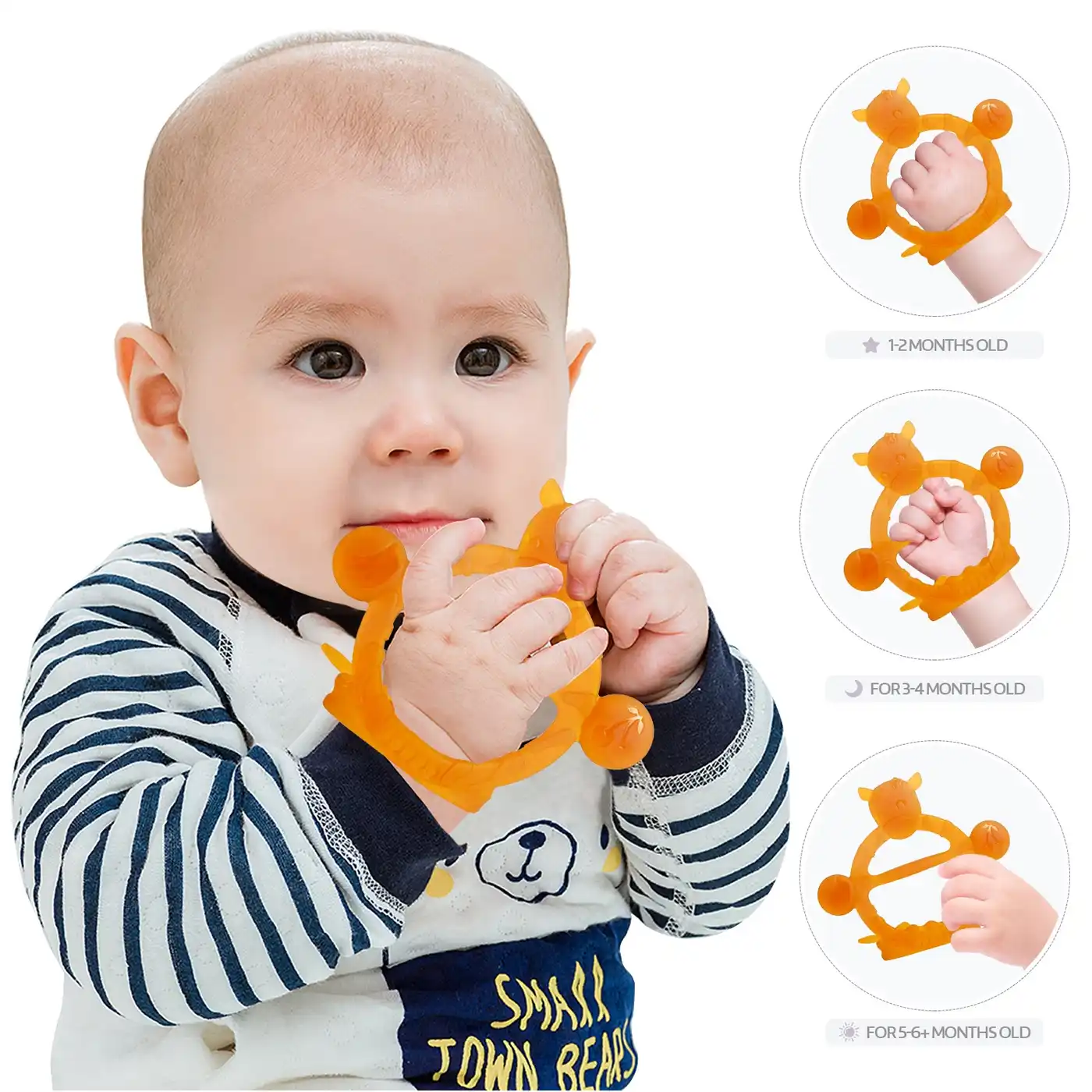 Teether close-up showing the smooth surface and no detachable parts