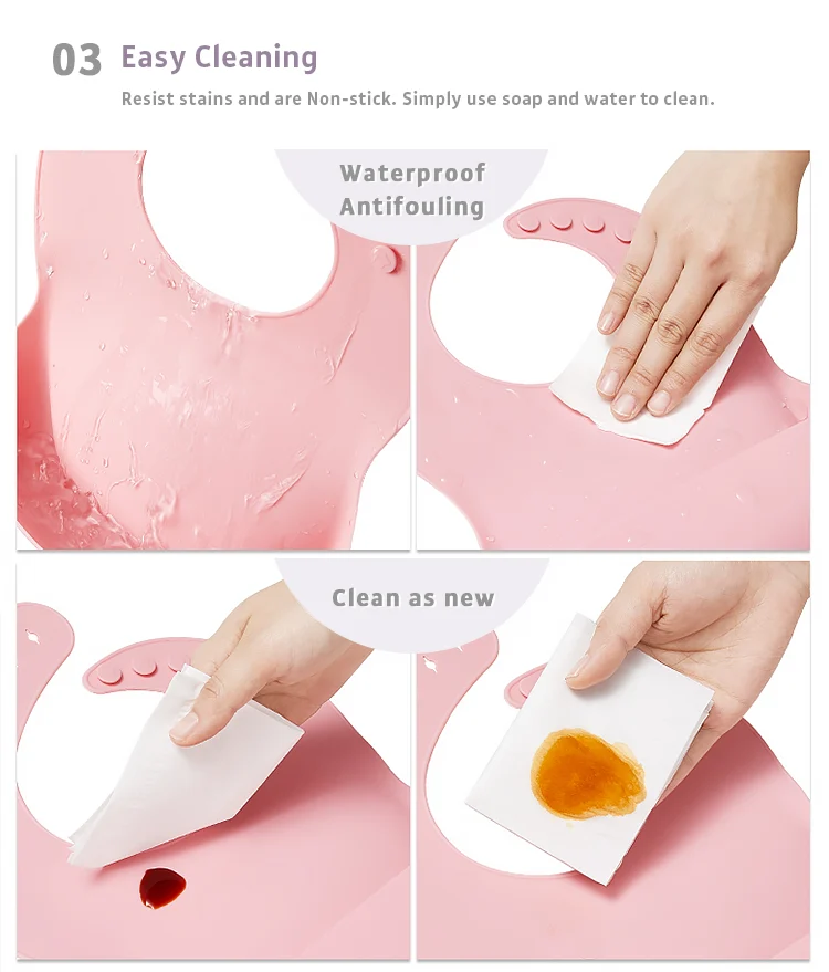 Red silicone baby bib with the four buttons adjusted to fit a toddler