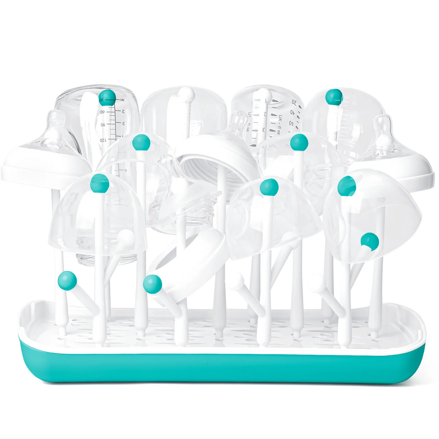 Green grey pink large square baby bottle drying rack standing upright