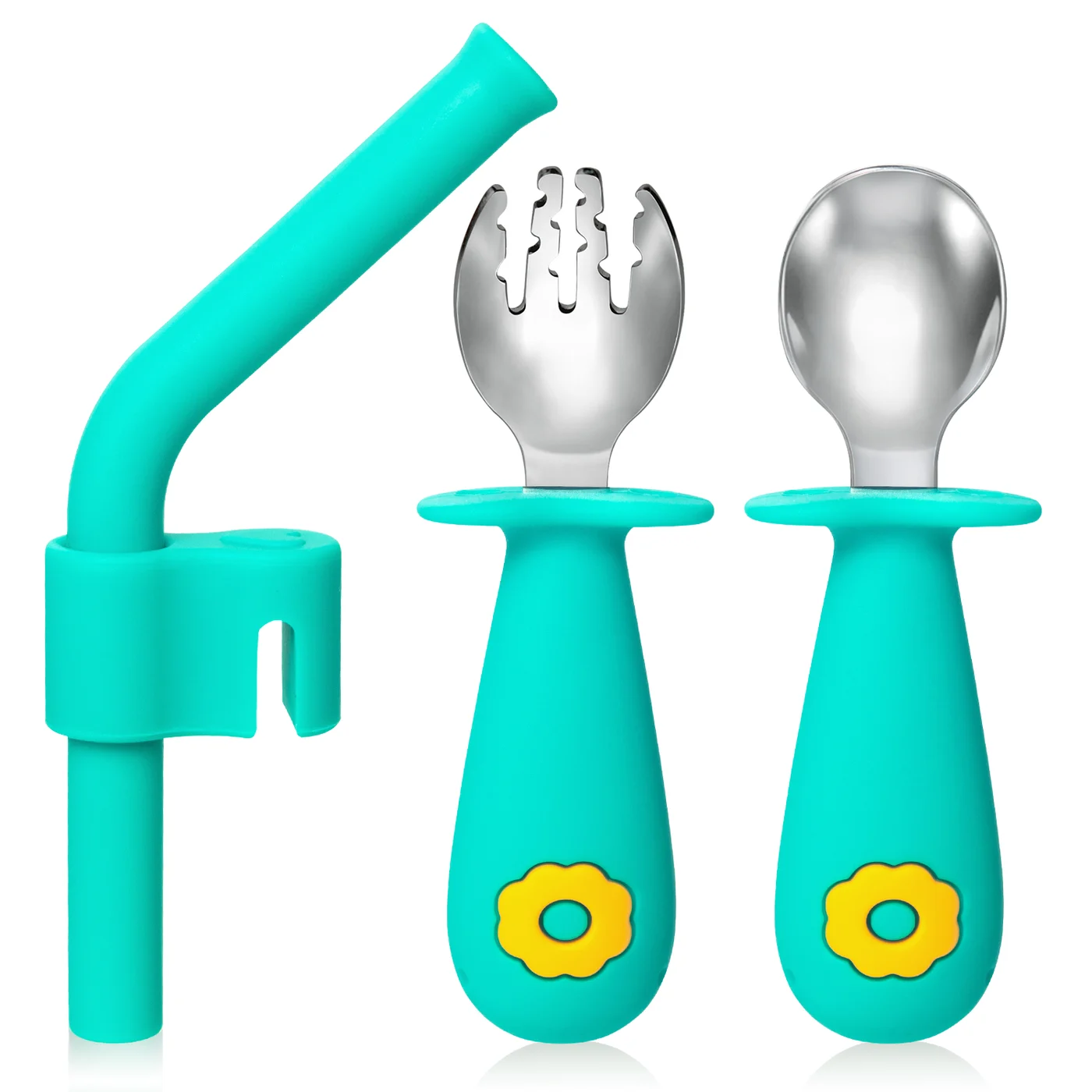 Silicone straw attached to a cup, showing secure fit and spill-proof design