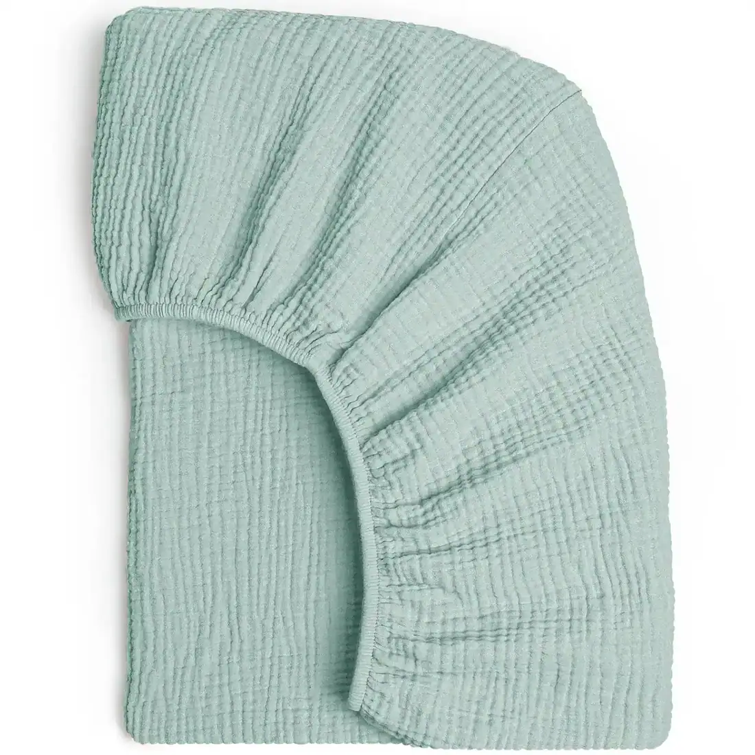Light green 28x52 fitted crib sheet with clean, soft fabric surface