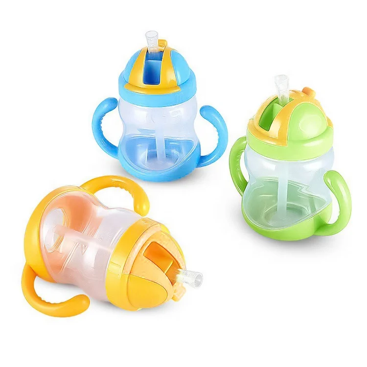 280ml baby water bottle with flip-open silicone straw, standing upright