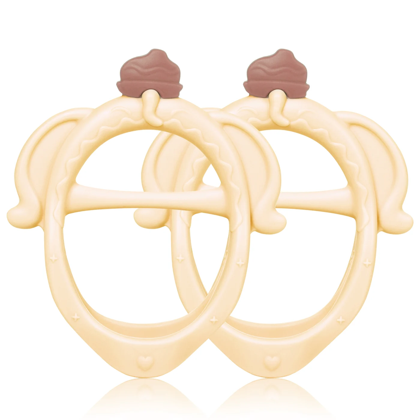 Elephant teether viewed from the side, showing rounded shape and soft texture