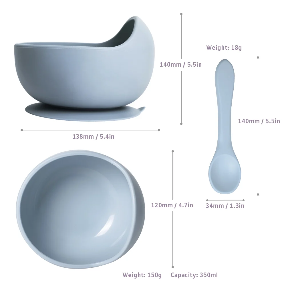 Suction Baby Silicone Bowls With Spoon