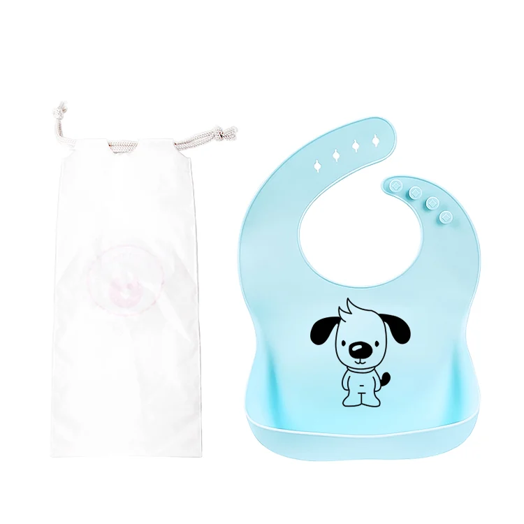 Silicone bib worn by a baby during feeding