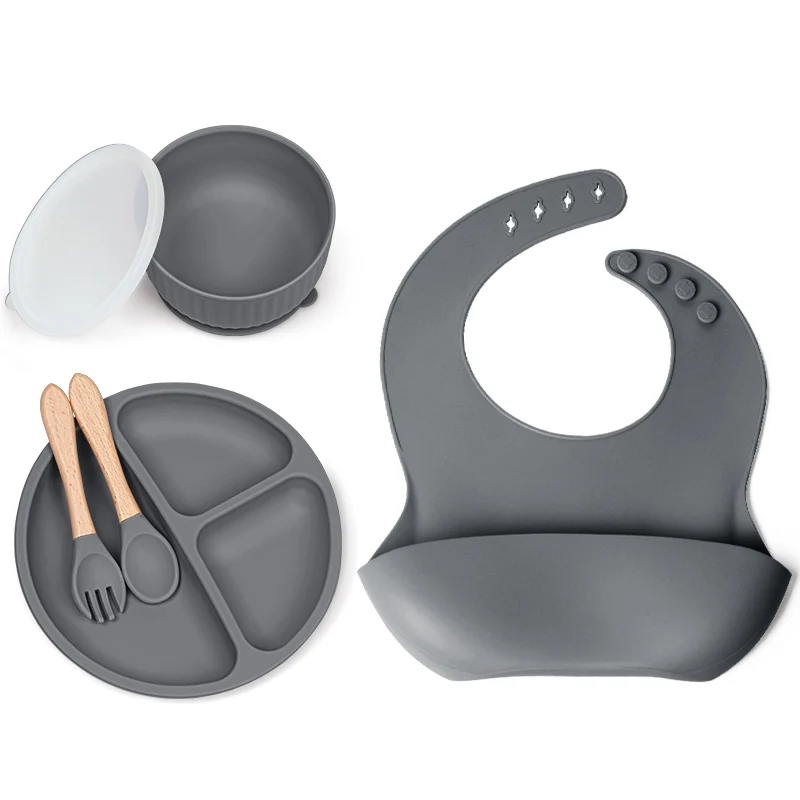 Silicone Baby Bib Bowl Plate Spoon