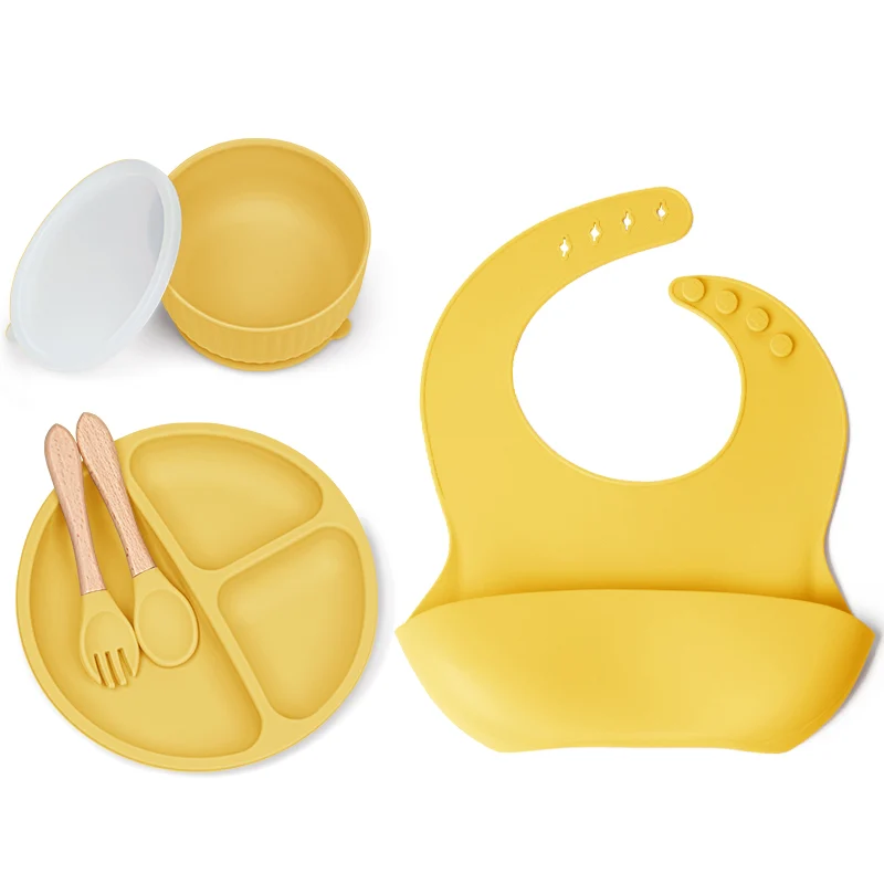 Silicone Baby Bib Bowl Plate Spoon