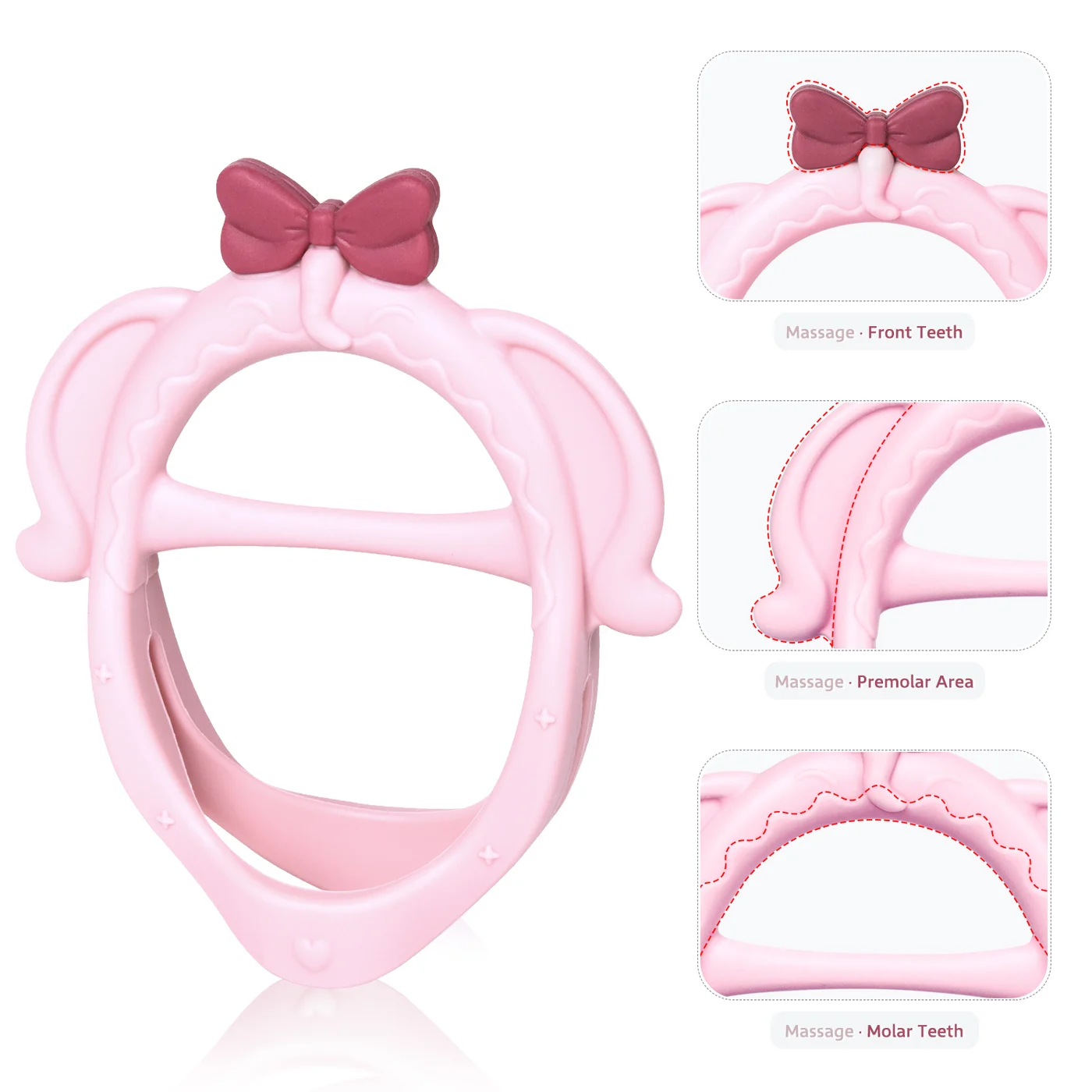 Two grey elephant teethers in a transparent PP box, side by side