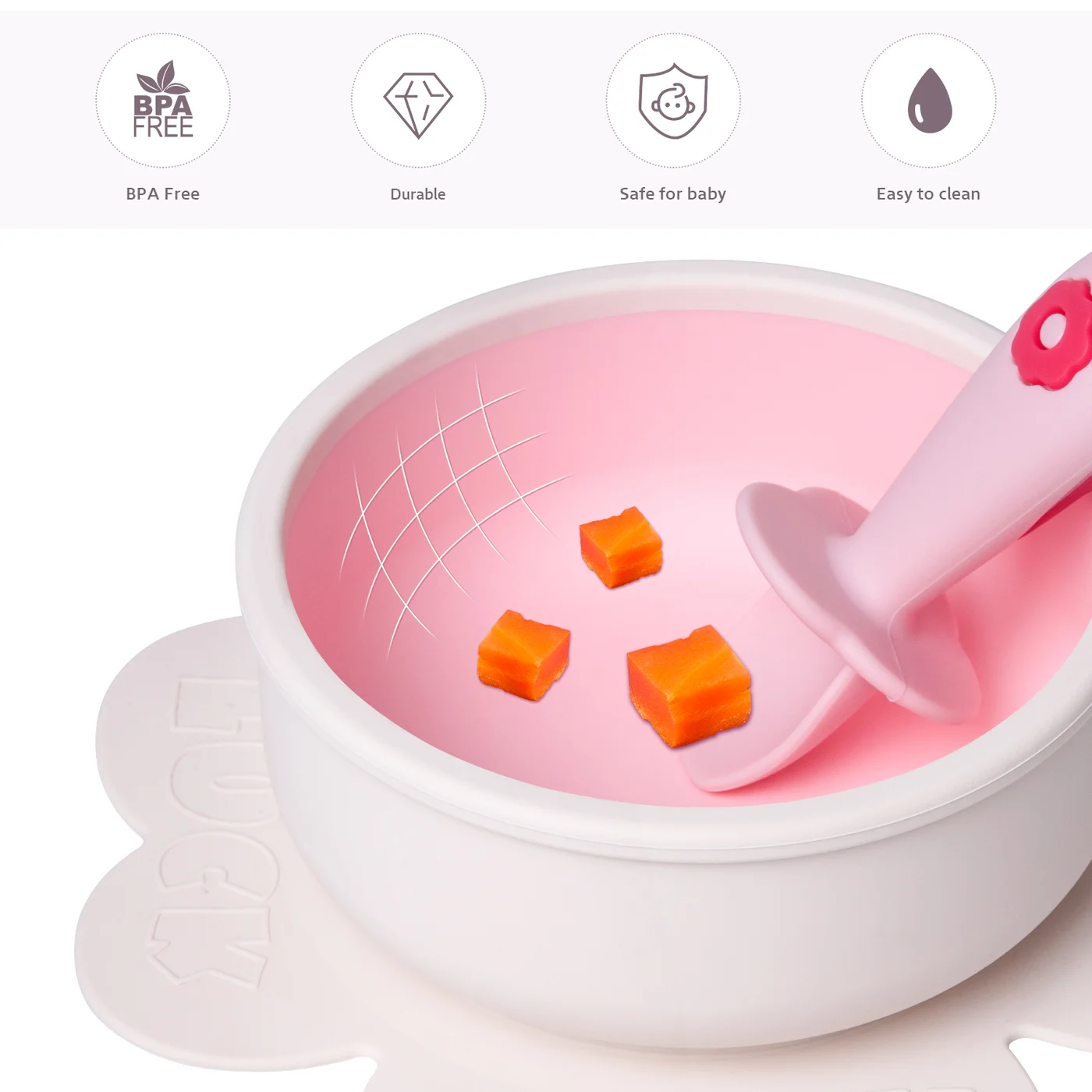 Silicone baby bowl placed on a high chair tray