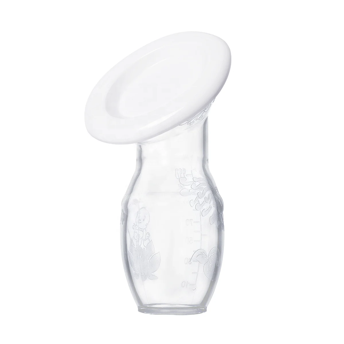 90ml silicone breast pump with stopper removed, showing the open mouth