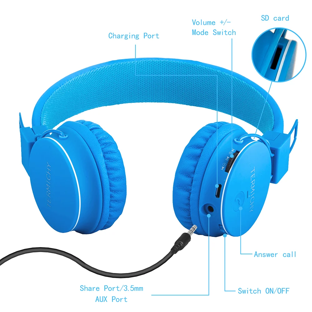 Grey kids' headphones with the cable wrapped around the headband