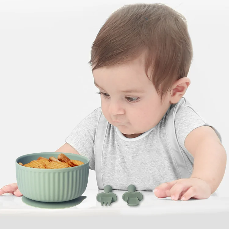 Silicone bowl with suction base pressed onto a flat surface